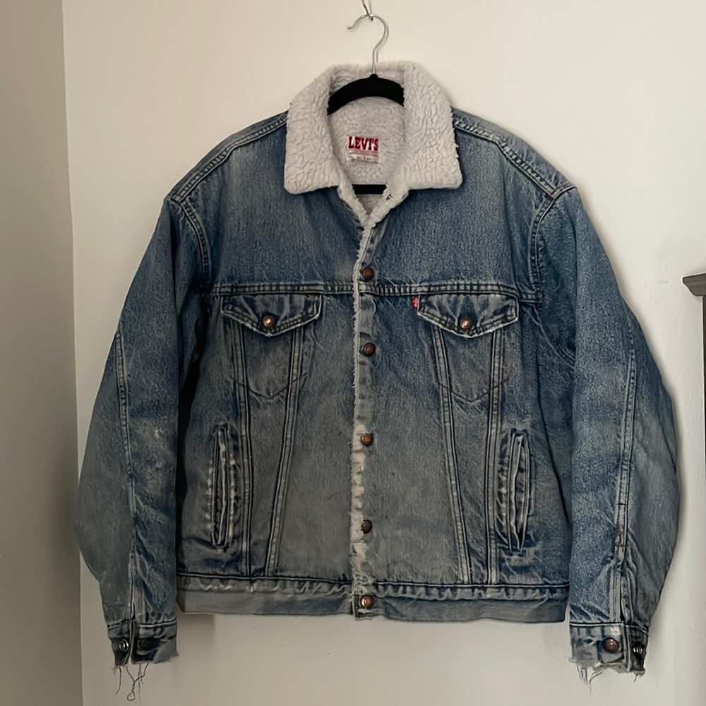 Vintage Levi’s San Francisco Denim Jean Trucker Jacket Sz L Sherpa Lined USA
